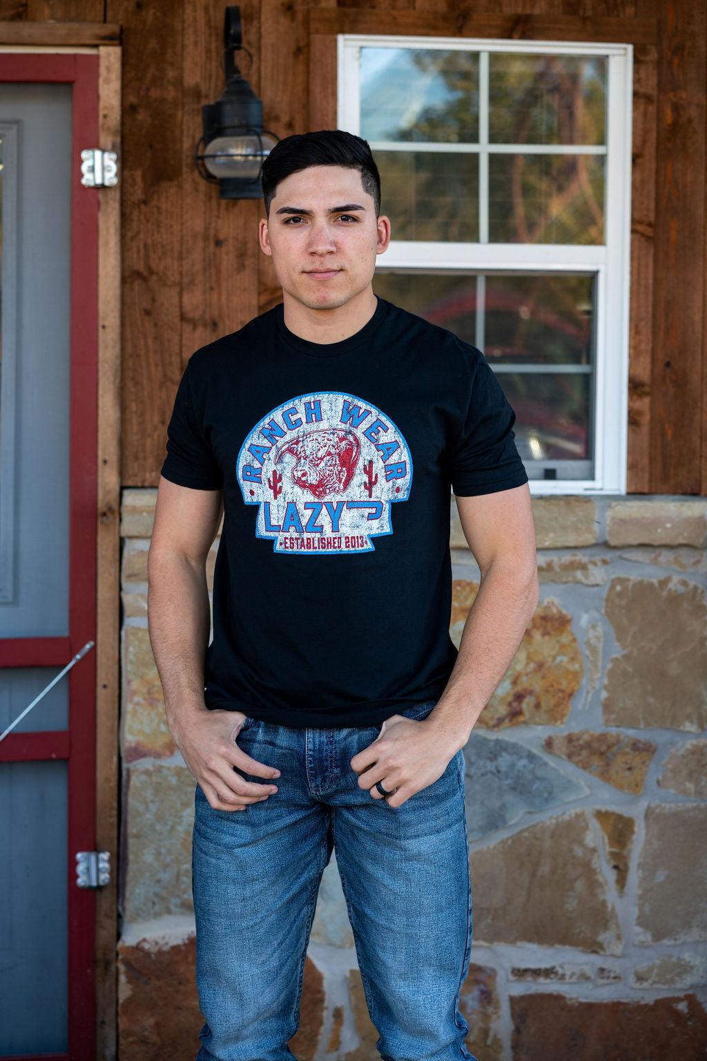 Lazy J Ranch Wear Black T-Shirt Cactus Hereford Arrowhead