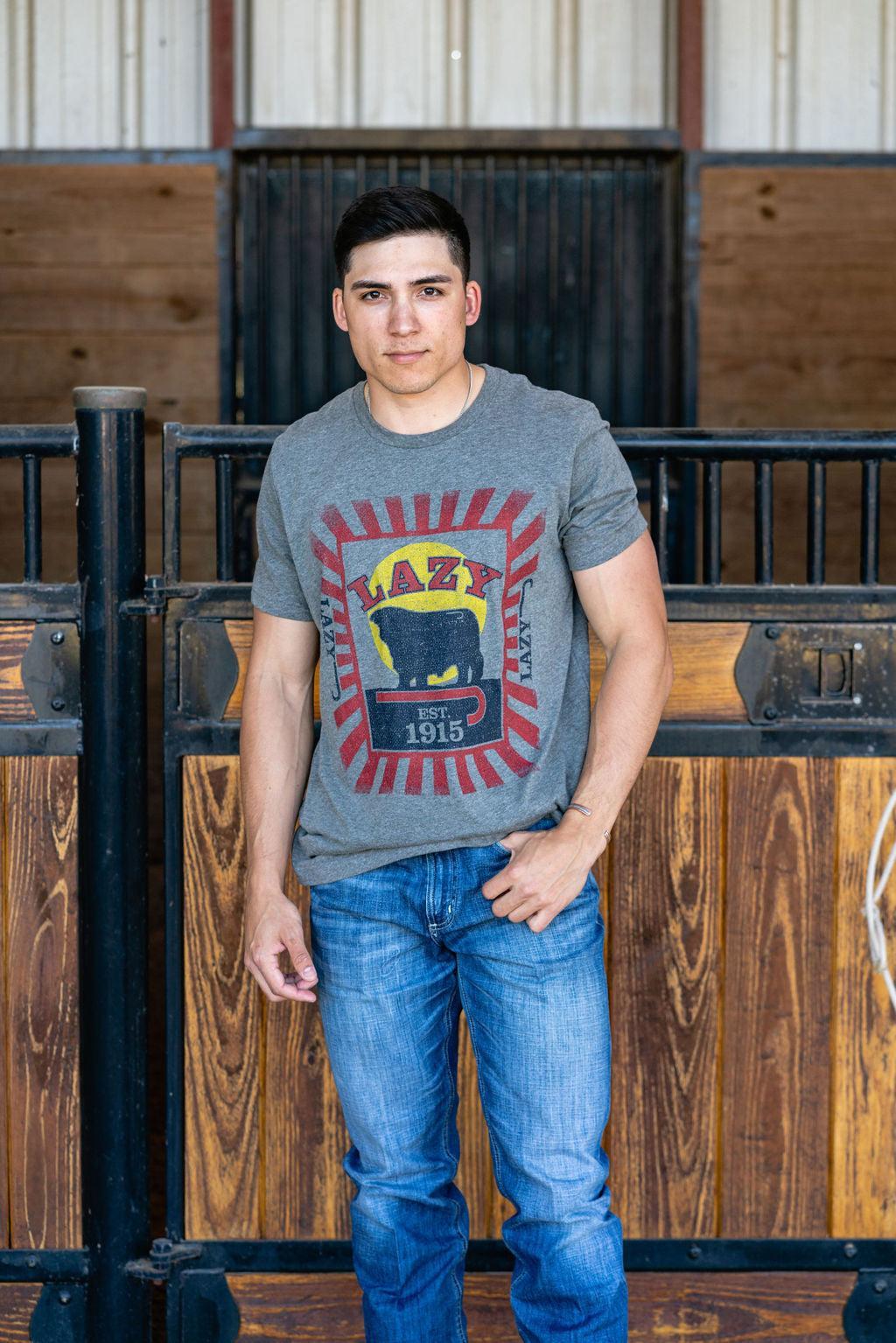 Lazy J Ranch Wear Sunrise Feed Sack Short Sleeve T-Shirt - Grey
