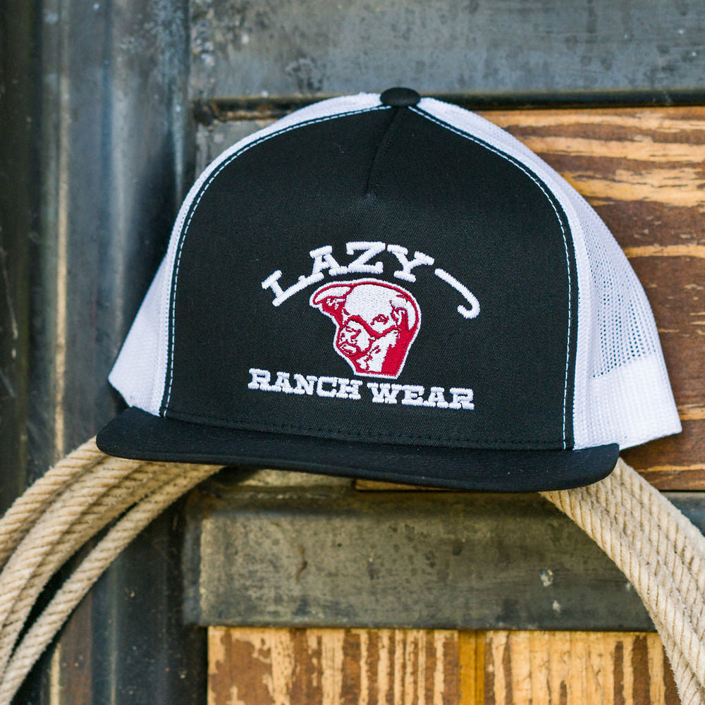 
                  
                    Lazy J Ranch Black & White Embroidered Show Time Classic Five Panel Trucker Hat-Lazy J Ranch Wear
                  
                