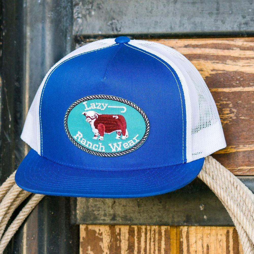 
                  
                    Lazy J Ranch Blue & White Original Buckle Classic Five Panel Trucker Hat-Lazy J Ranch Wear
                  
                