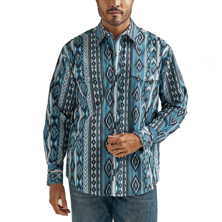 Wrangler Men's Checotah Western Snap Long Sleeve Shirt - Watery Grey