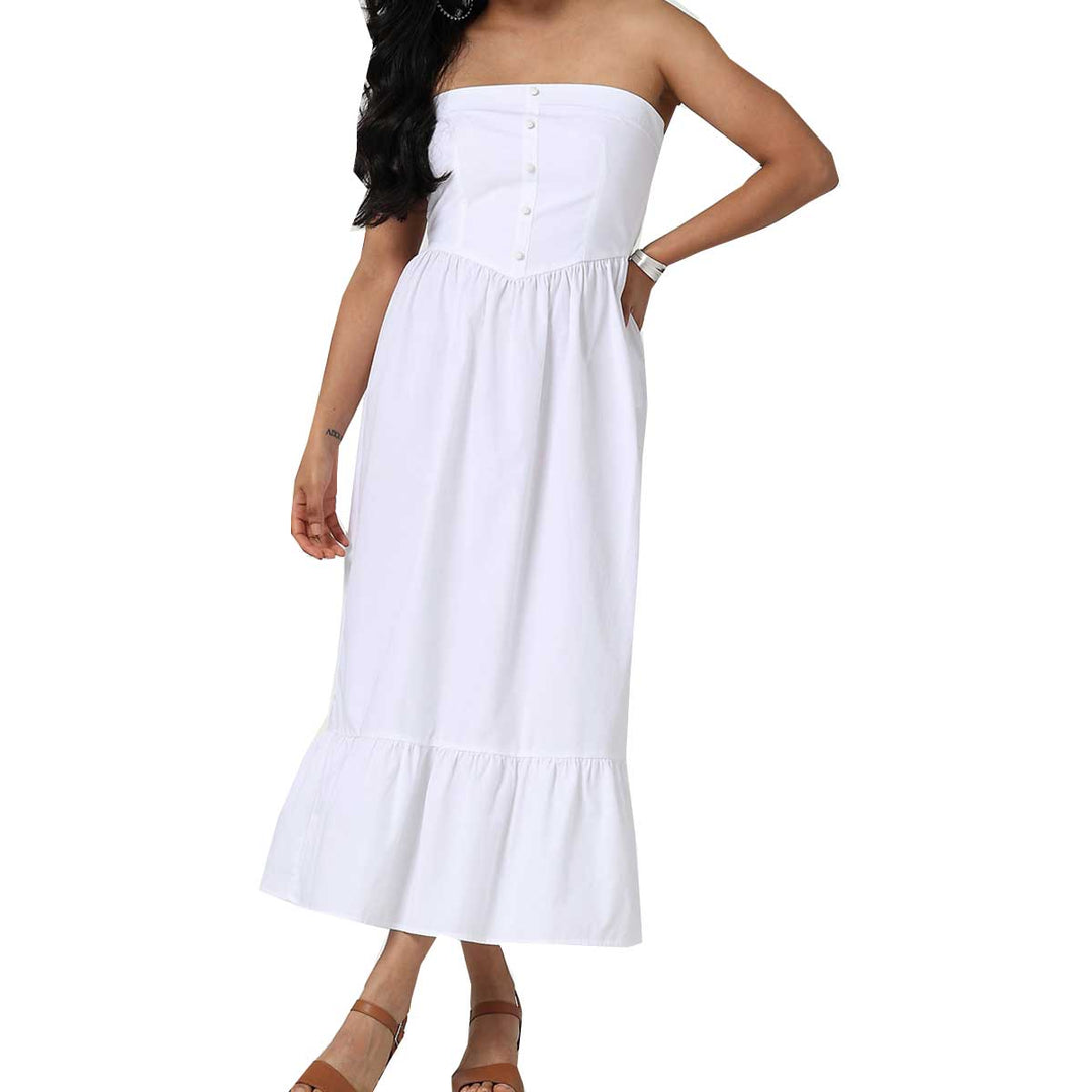 Wrangler Women's Retro Americana Strapless Corset Maxi Dress - Bright White