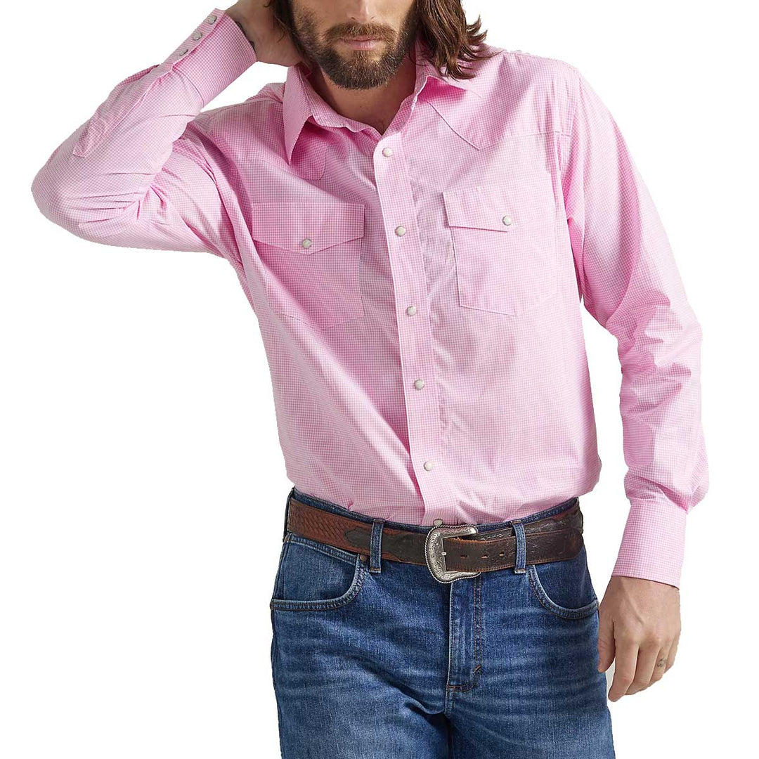 Wrangler Men's Bucking Cancer Button Long Sleeve Shirt - Fuschia Pink