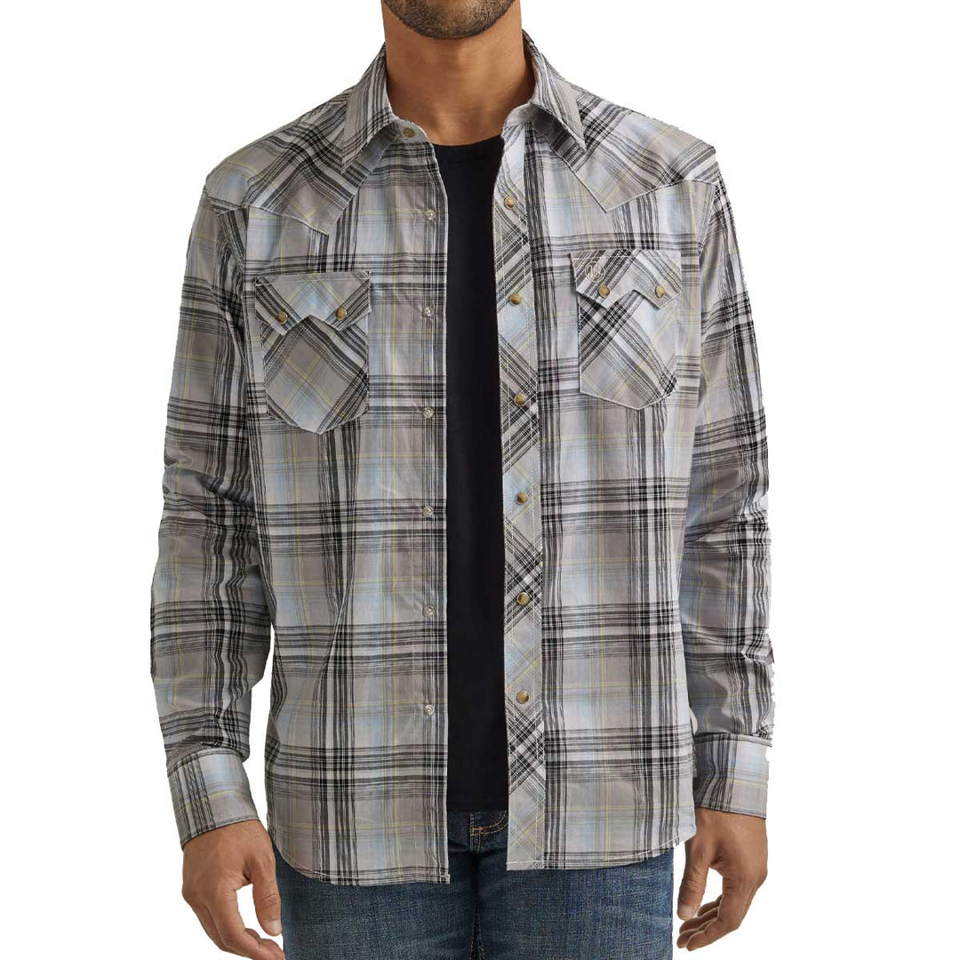 Wrangler Men's Retro Core Modern Fit Long Sleeve Shirt -  Grey