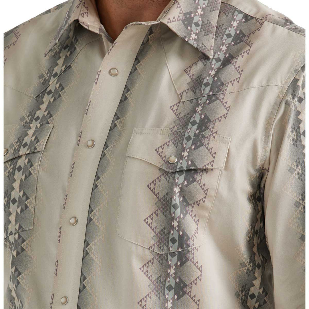 Wrangler Men's Checotah Aztec Stripe Western Long Sleeve Shirt - Tan