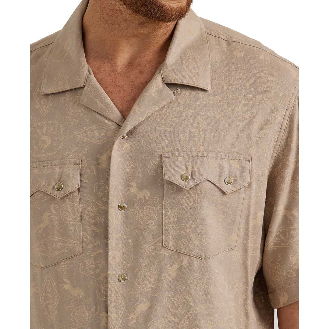 Wrangler Men's Coconut Cowboy Snap Camp Short Sleeve Shirt - Brown Symbols