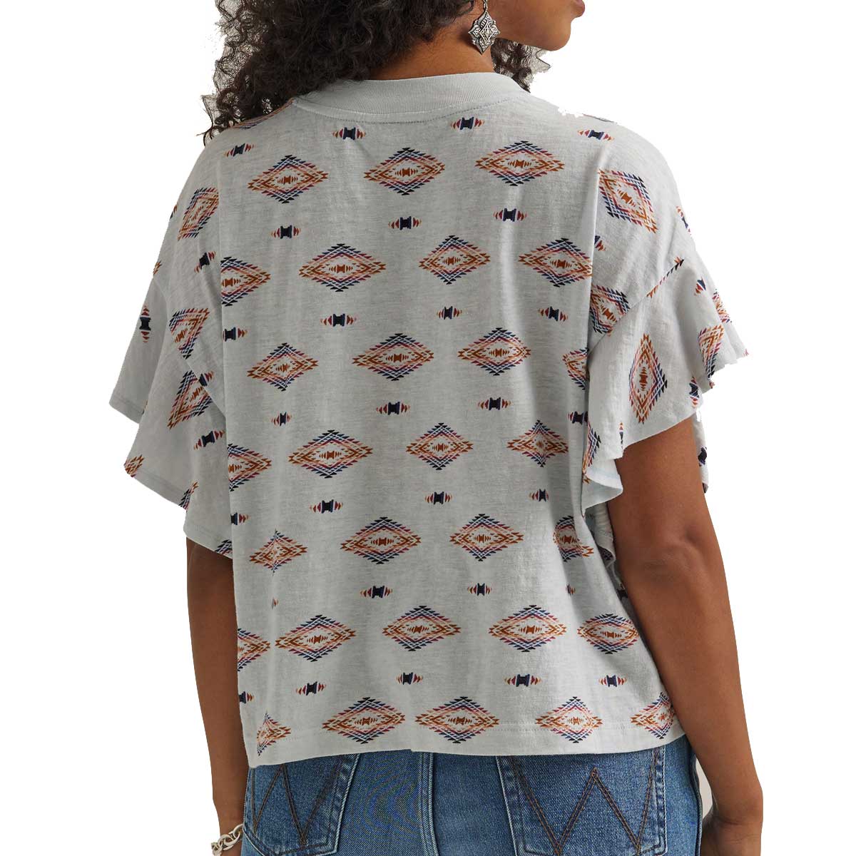 Wrangler Women's Retro Aztec Print Short Flutter Sleeve Top - White Navy  Sunset