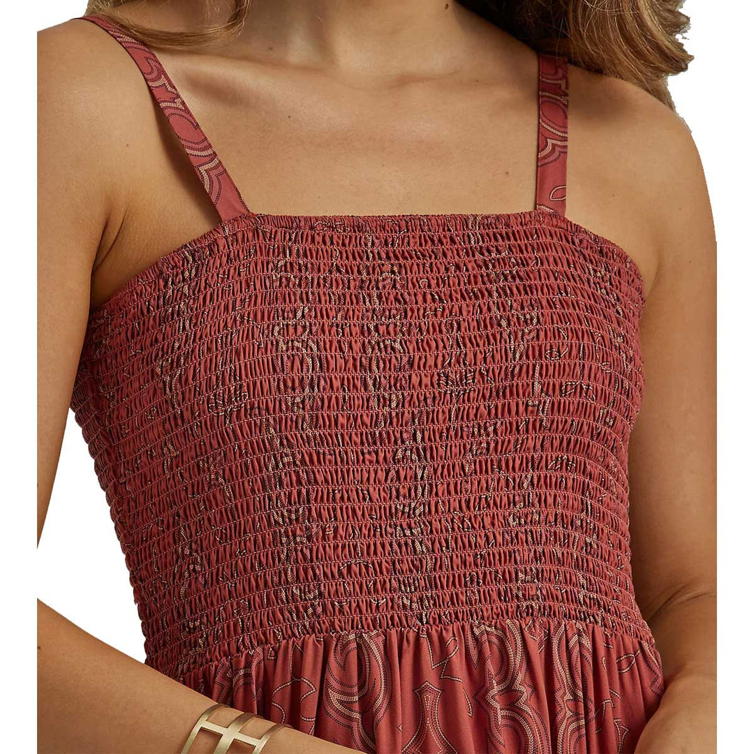 Wrangler Women's Smocked Bodice Maxi Dress - Rust