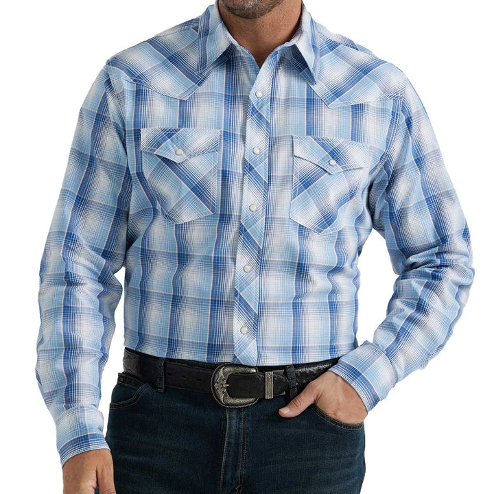 Wrangler Men's 20X Competition Advanced Comfort Long Sleeve Shirt - Blue Plaid