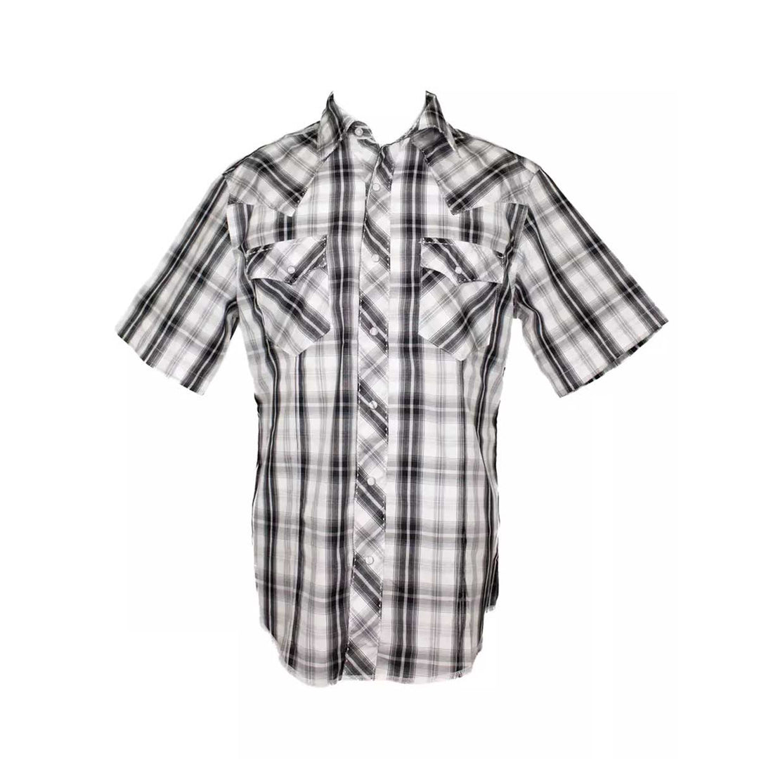 Wrangler Men's Plaid Snap Short Sleeve Shirt - Black Plaid