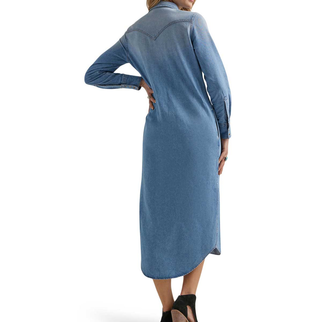 Wrangler Women's Retro Long Sleeve Shirt Dress - Light Wash Denim