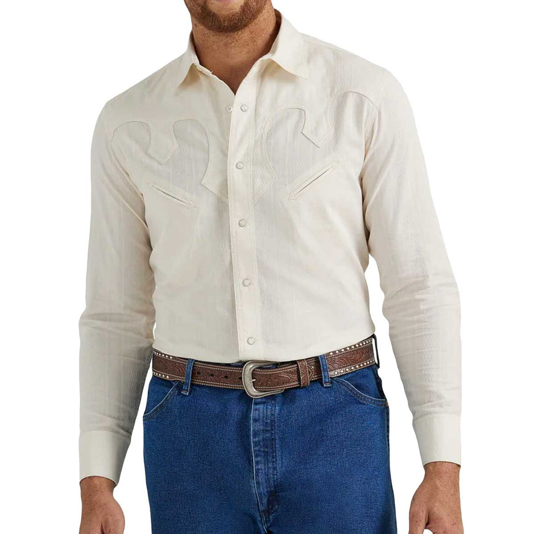 Wrangler Men's Rodeo Ben Snap Front Long Sleeve Shirt - Ivory