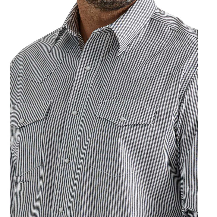 Wrangler Men's Wrinkle Resist Snap Long Sleeve Shirt - Black Stripe
