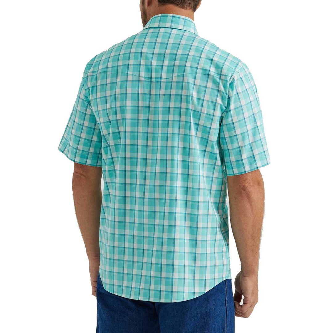 Wrangler Men's Wrinkle Resist Short Sleeve Shirt - Aqua Plaid