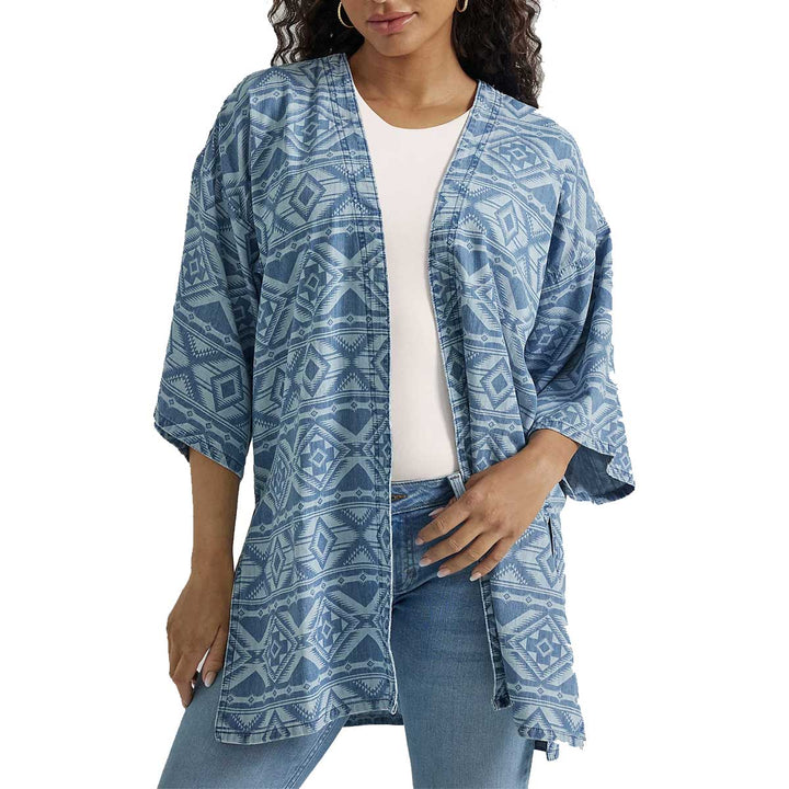 Wrangler Women's Aztec Geo Denim Kimono - Denim Blue