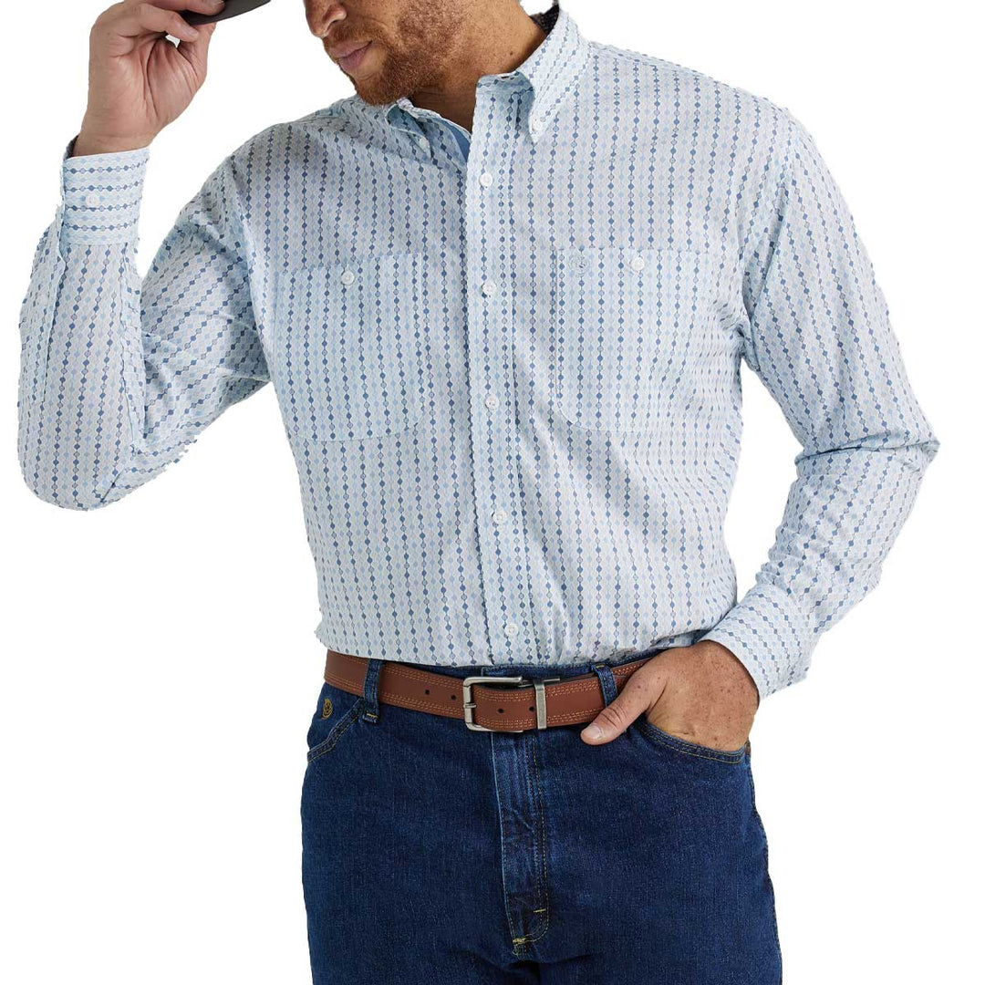Wrangler Men's George Strait Geometric Print Long Sleeve Shirt - Blue