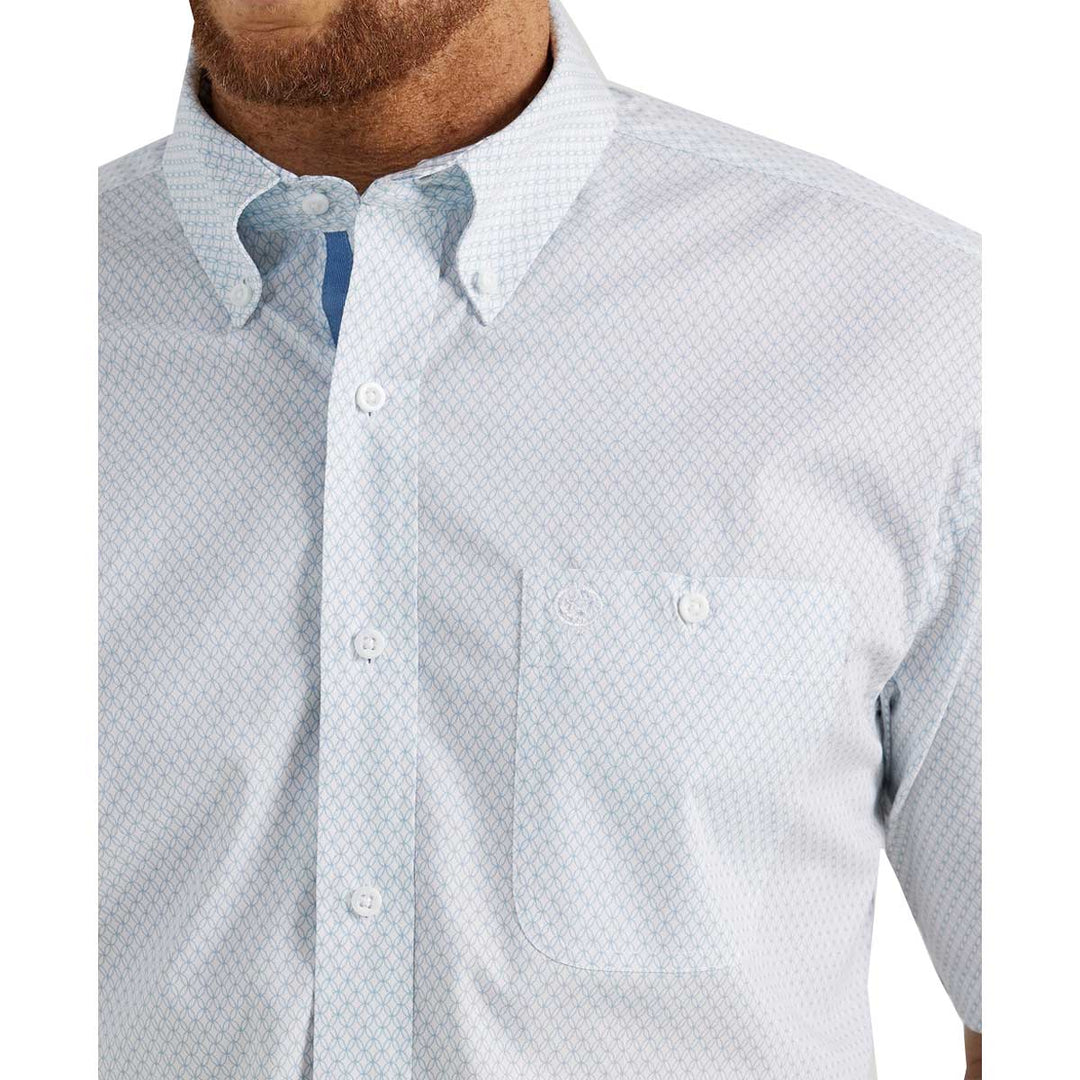 Wrangler Men's George Strait Geo Print Short Sleeve Shirt - Light Blue