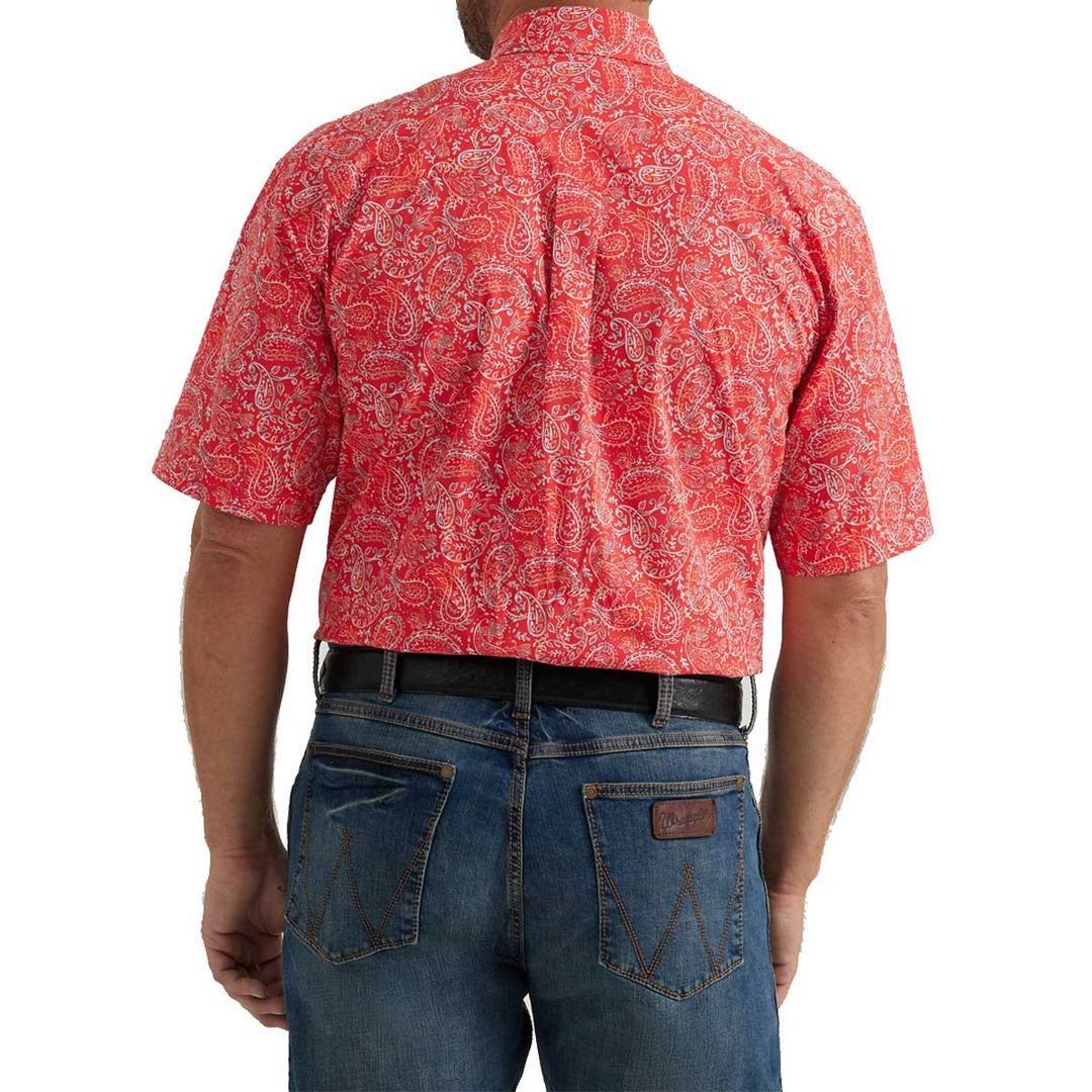 Wrangler Men's George Strait Paisley Button Down Short Sleeve Shirt - Red