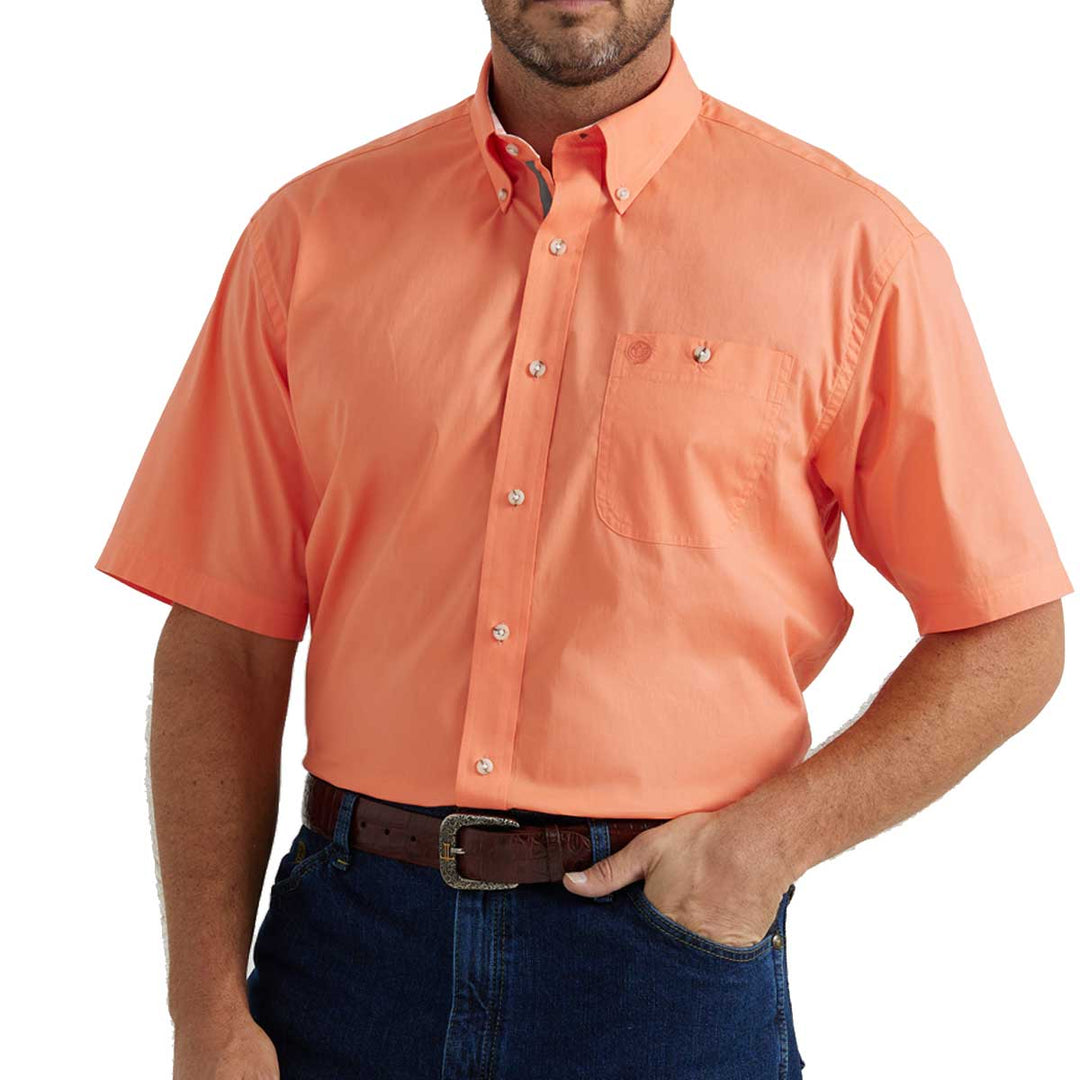 Wrangler Men's George Strait Button Down Short Sleeve Shirt - Coral