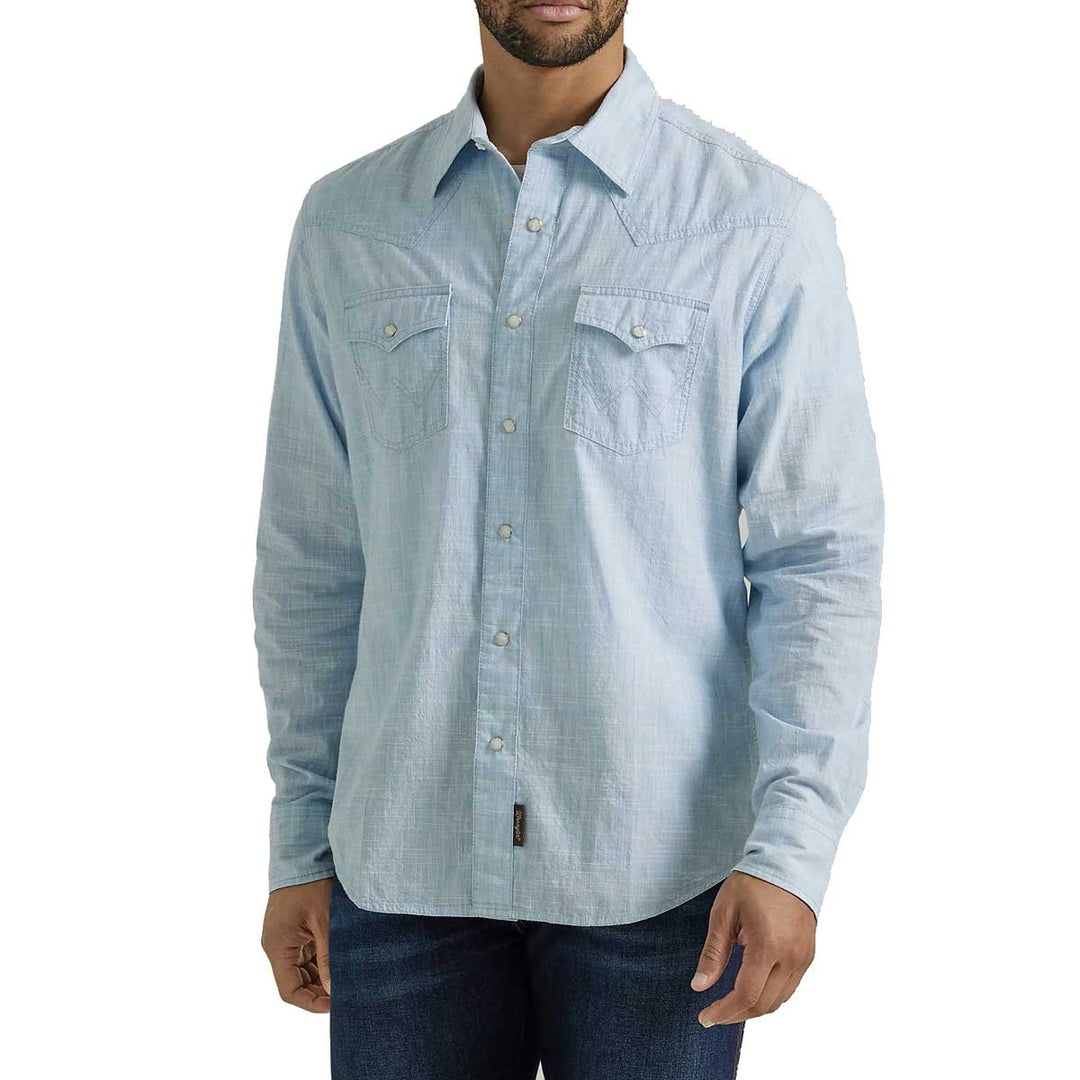 Wrangler Men's Retro Premium Snap Long Sleeve Shirt - Blue Weave
