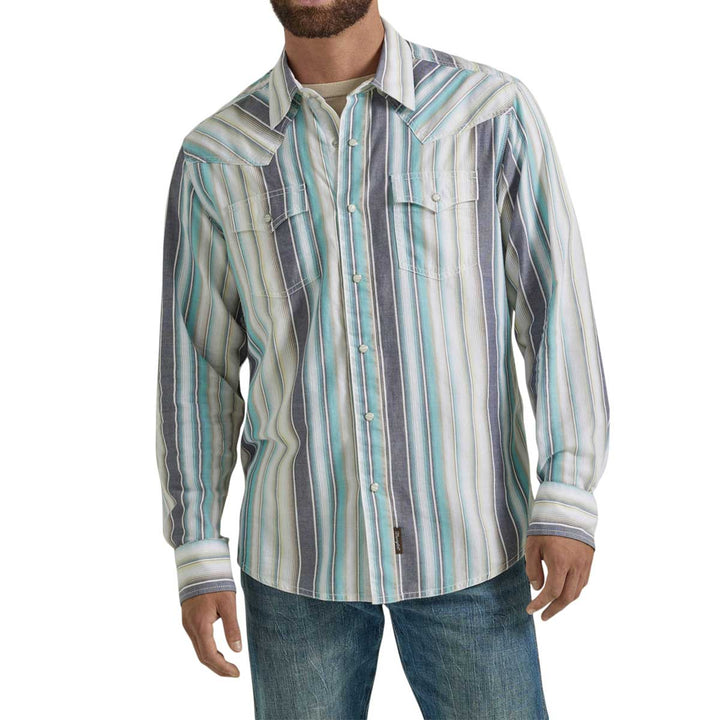 Wrangler Men's Retro Premium Snap Striped Long Sleeve Shirt - White