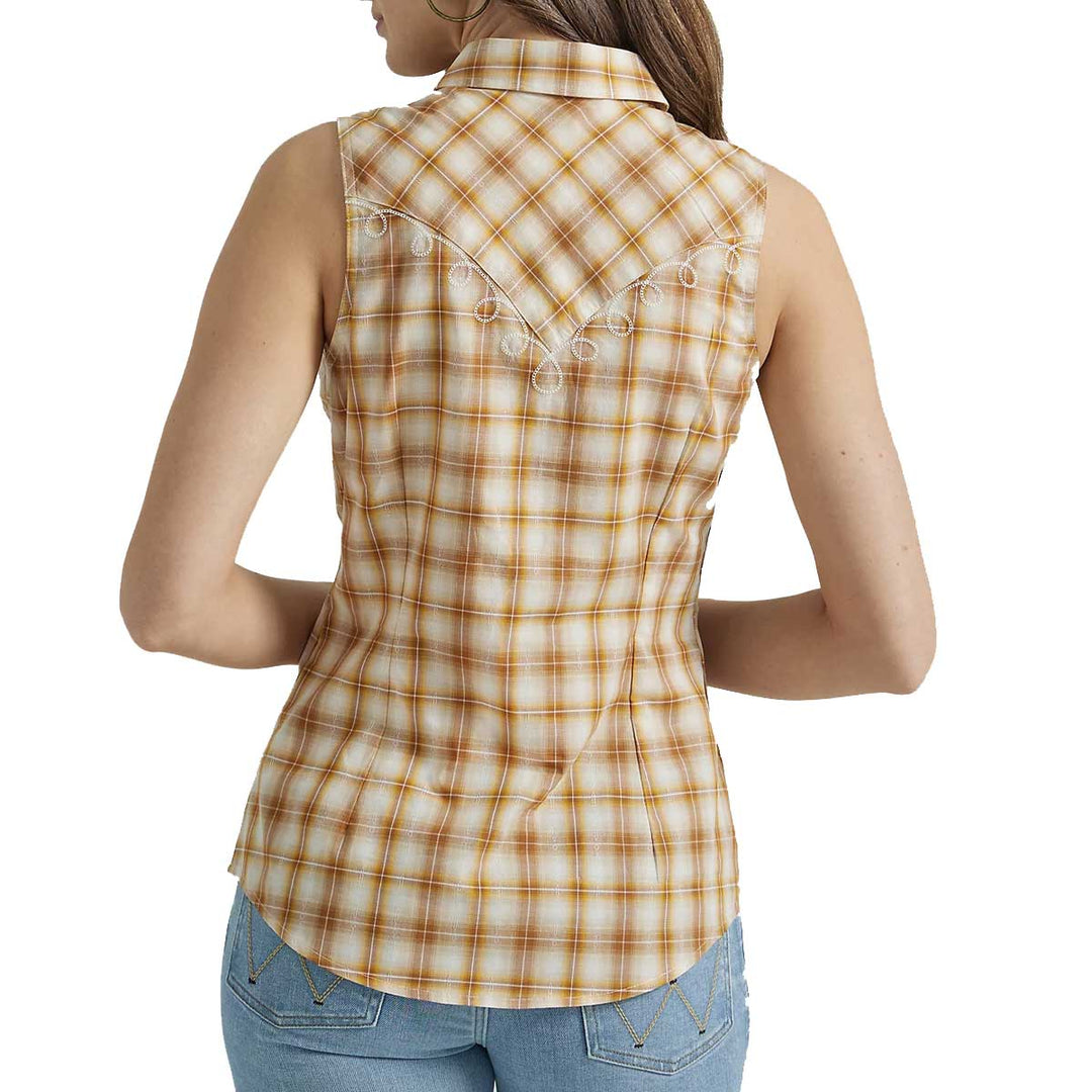 Wrangler Women's Plaid Rodeo Sleeveless Snap Shirt - Yellow