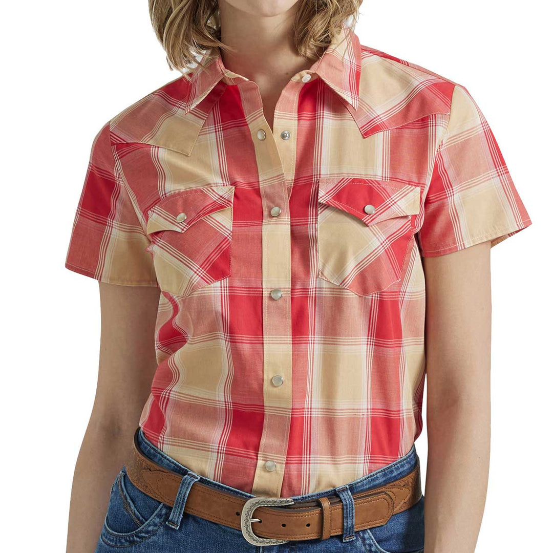 Wrangler Women's Western Short Sleeve Snap Shirt - Red