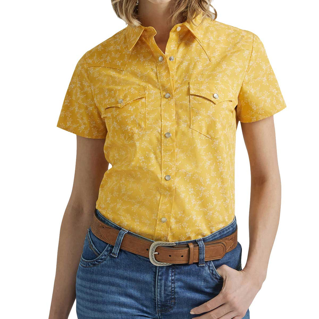 Wrangler Women's Retro Premium Essential Flower Snap Shirt- Yellow