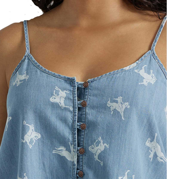 Wrangler Women's Button Front Cowgirl Denim Camisole - Chambray Blue