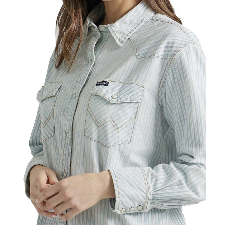 Wrangler Women's Retro Boyfriend Snap Shirt - Texture Stripe