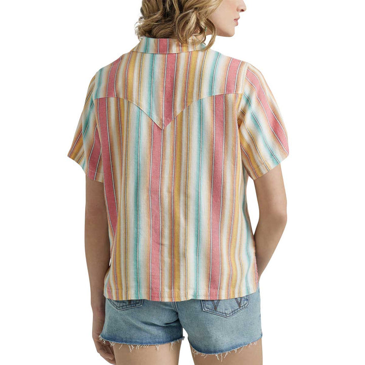 Wrangler Women's Retro Americana Shirt Striped Camp Shirt - Pink Blue