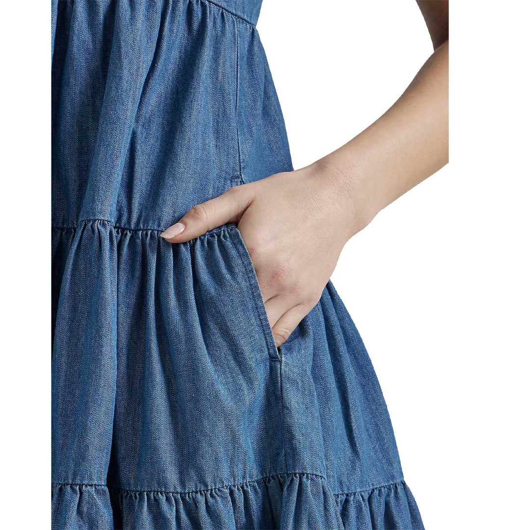 Wrangler Women's Strappy Tiered Denim Mini Dress - Blue Denim