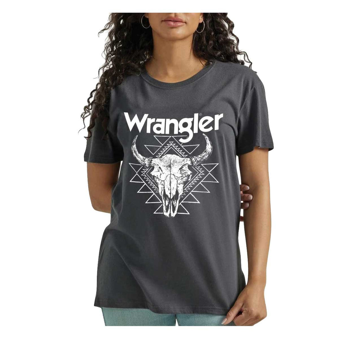 Wrangler Women's Aztec Steer Skull T-Shirt - Dark Grey