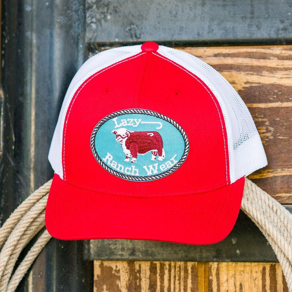 
                  
                    Lazy J Ranch Red & White Original Buckle Mid Profile Trucker Hat-Lazy J Ranch Wear
                  
                