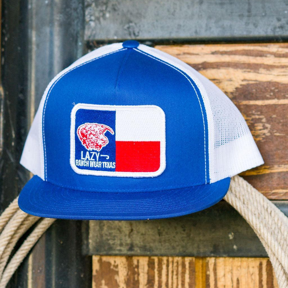 
                  
                    Lazy J Ranch Blue & White Texas Elevation Classic Five Panel Trucker Hat-BLUEWHT4TXELV
                  
                