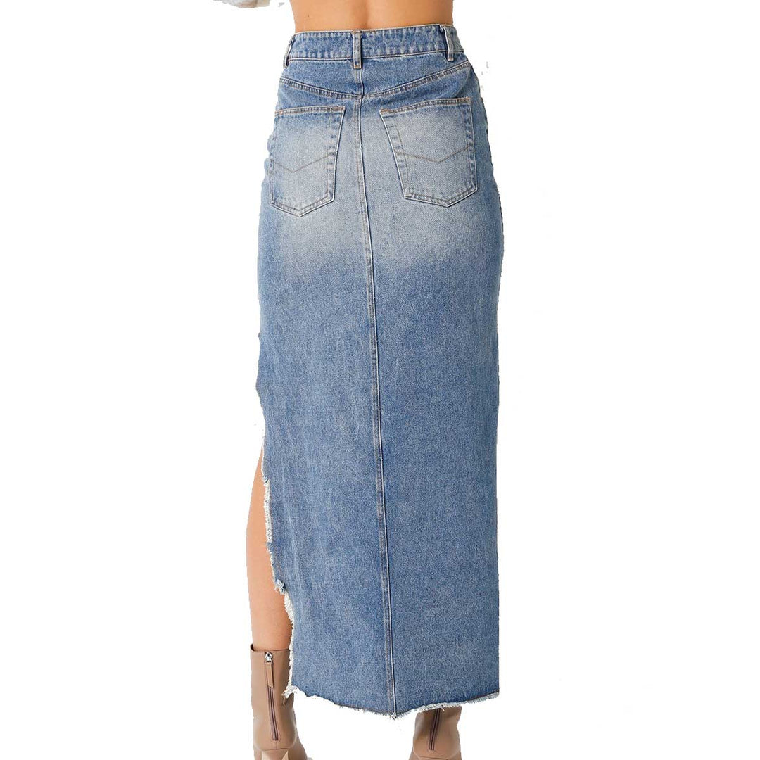 Olivaceous Women's Steph Long Denim Skirt - Denim Blue