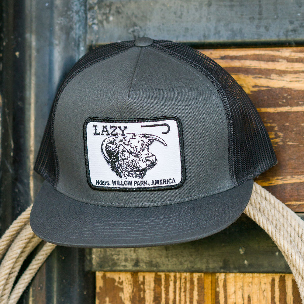 
                  
                    Lazy J Ranch Charcoal Grey Willow Cattle Headquarters Classic Five Panel Trucker Hat-Lazy J Ranch Wear
                  
                