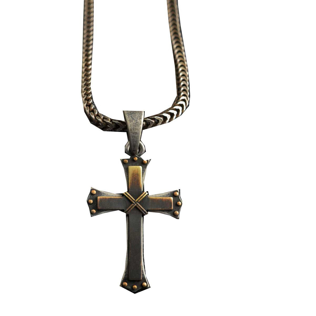 M & F Western Twister Antique Silver Cross Necklace