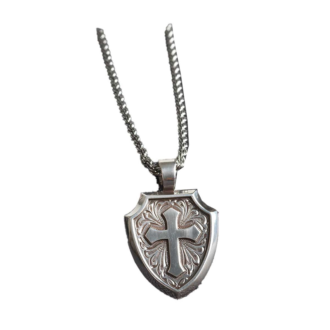 Twister Men's Engraved Cross Necklace - Silver