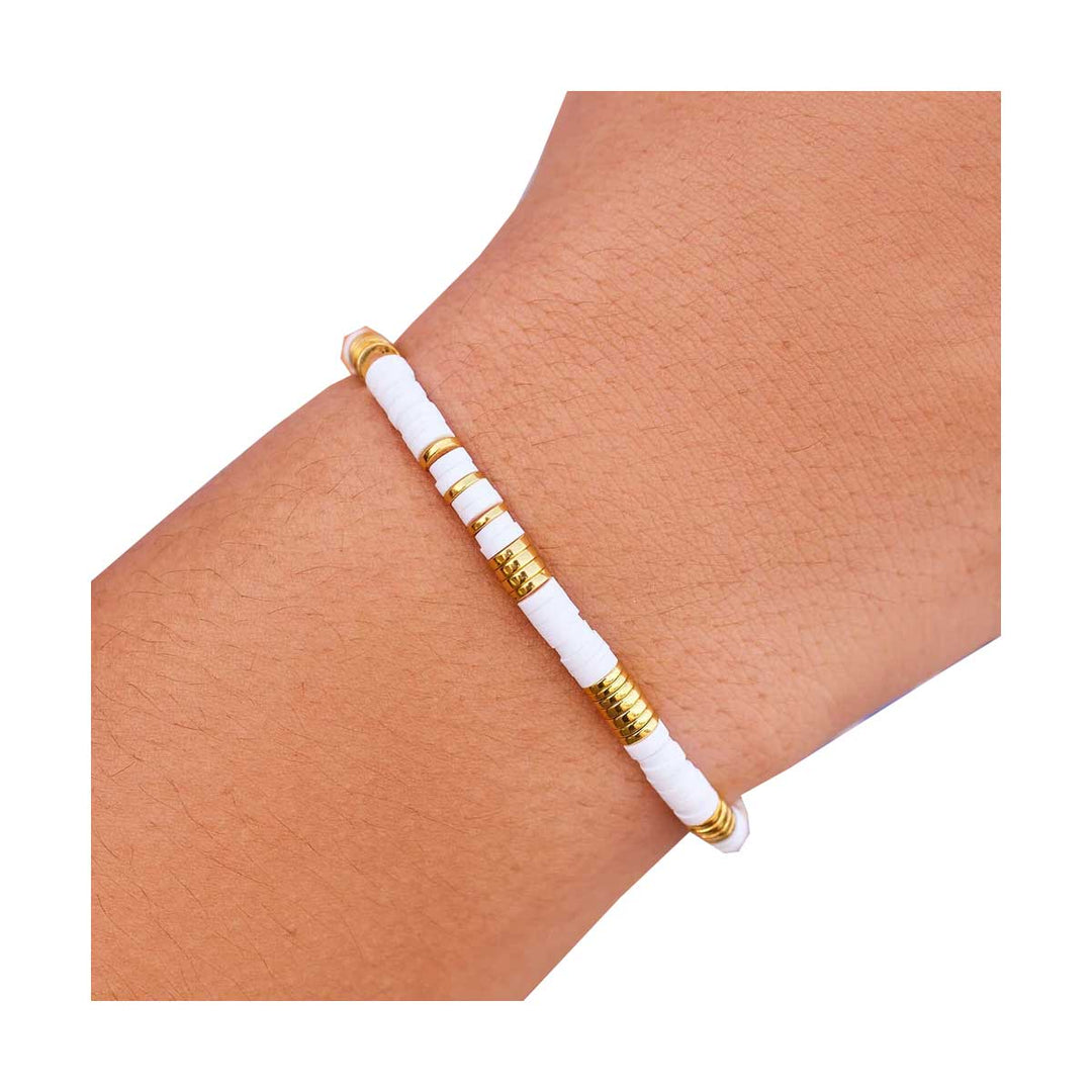 Pura Vida Women's Pisa Stretch Bracelet - Gold & White
