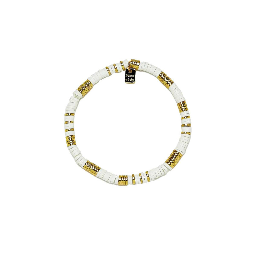 Pura Vida Women's Pisa Stretch Bracelet - Gold & White
