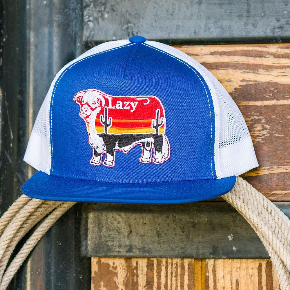 
                  
                    Lazy J Ranch Blue & White Sunrise Bull Classic Five Panel Trucker Hat-Lazy J Ranch Wear
                  
                