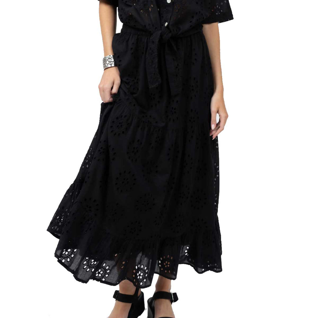 Ivy Jane Women's Tiered Eyelet Maxi Skirt - Black