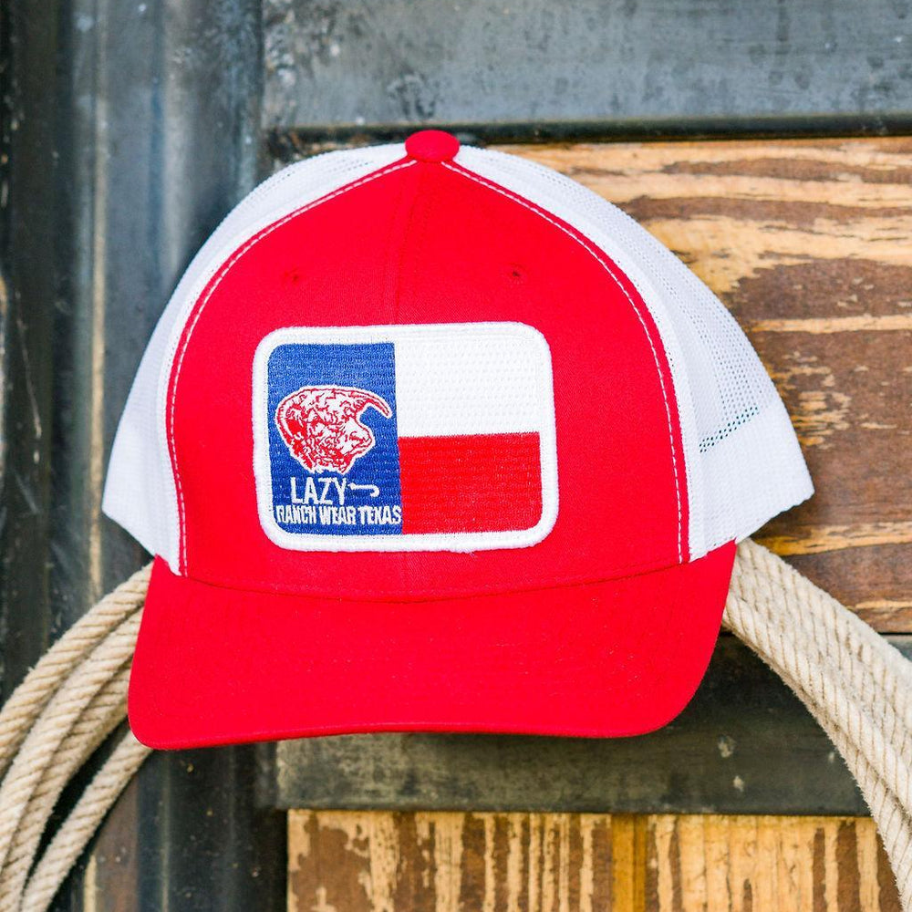 
                  
                    Lazy J Ranch Red & White Texas Elevation Mid Profile Trucker Hat-Lazy J Ranch Wear
                  
                