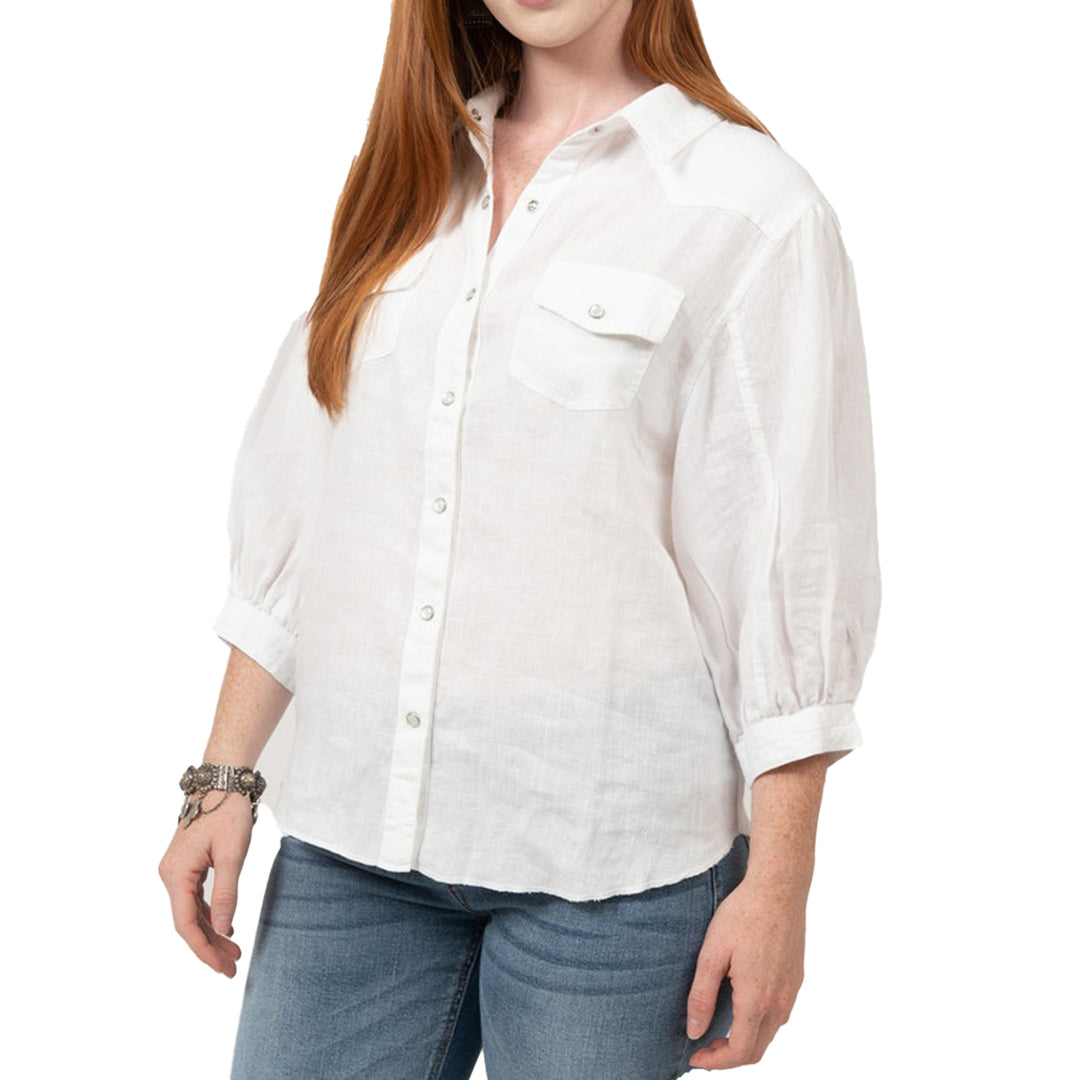 Ivy Jane Women's Snap Front Linen Shirt - White