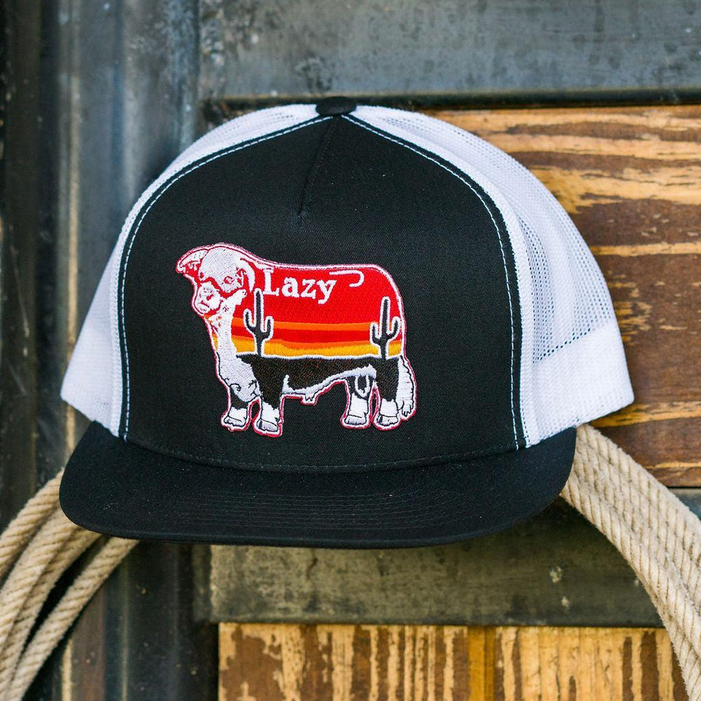 
                  
                    Lazy J Ranch Black & White Sunrise Bull Classic Five Panel Trucker Hat-Lazy J Ranch Wear
                  
                
