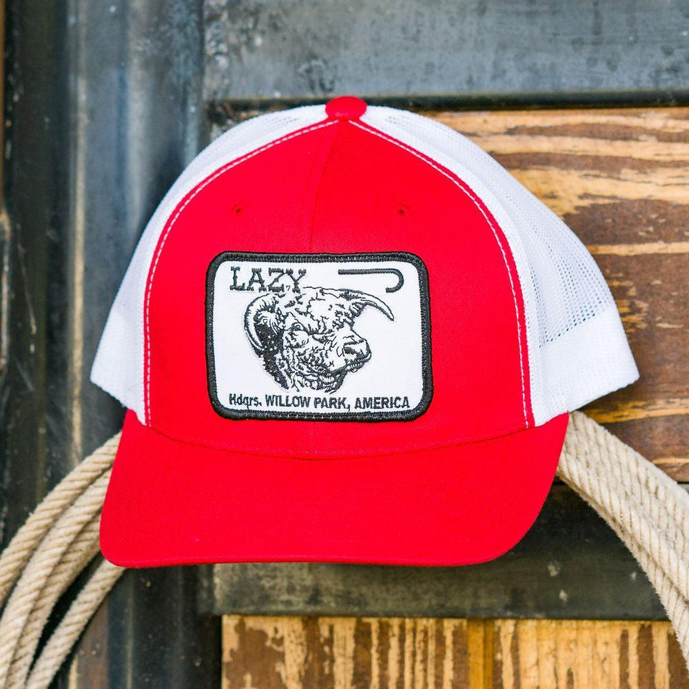 
                  
                    Lazy J Ranch Red & White Willow Cattle Headquarters Mid Profile Trucker Hat-Lazy J Ranch Wear
                  
                