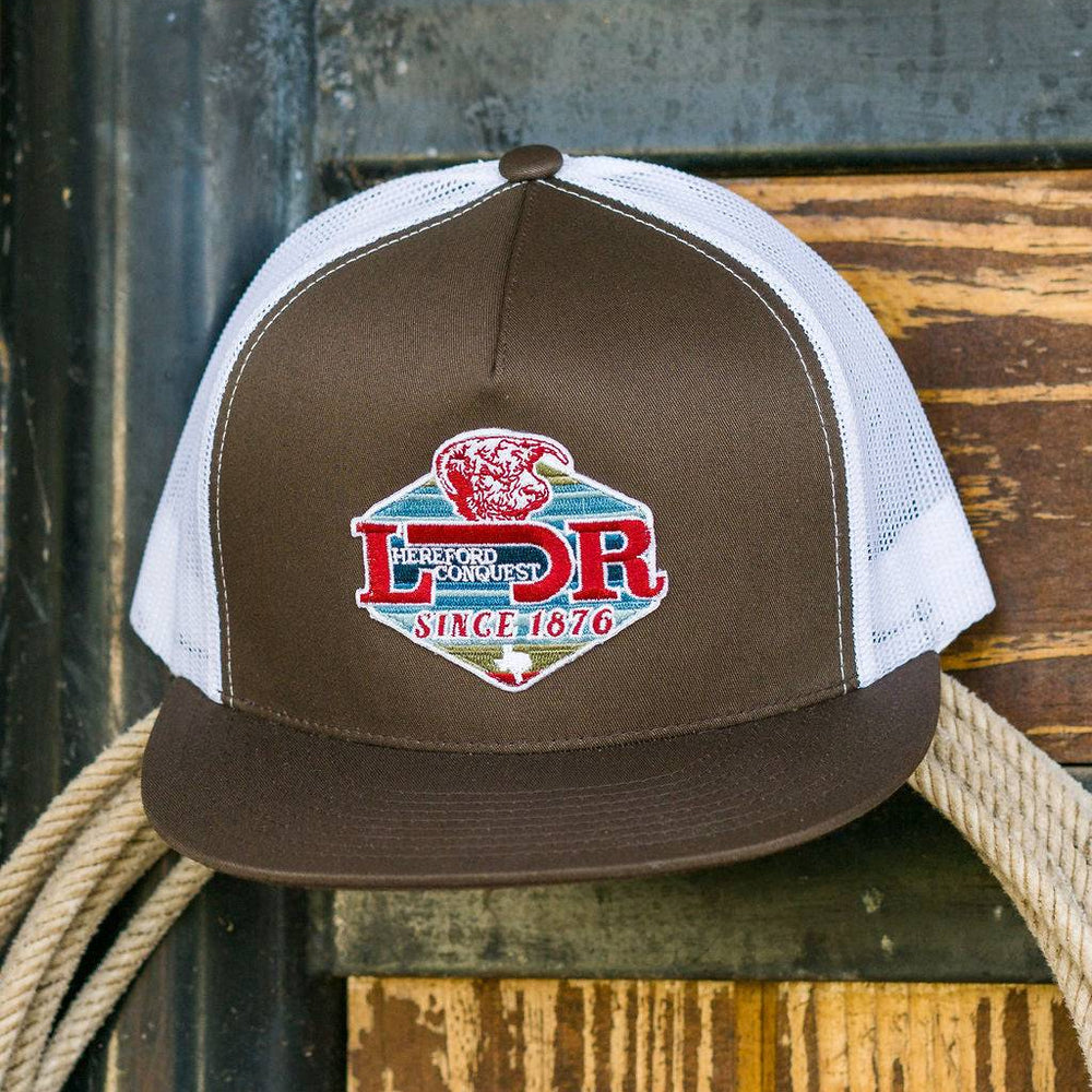 
                  
                    Lazy J Ranch Brown & White Conquest Classic Five Panel Trucker Hat-Lazy J Ranch Wear
                  
                