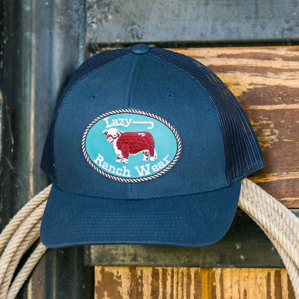 
                  
                    Lazy J Ranch Navy Original Buckle Mid Profile Trucker Hat-Lazy J Ranch Wear
                  
                