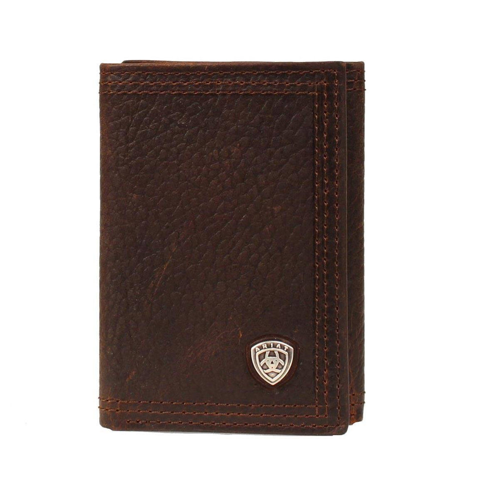 Ariat Men's Rowdy Shield Logo Trifold Leather Wallet - Brown